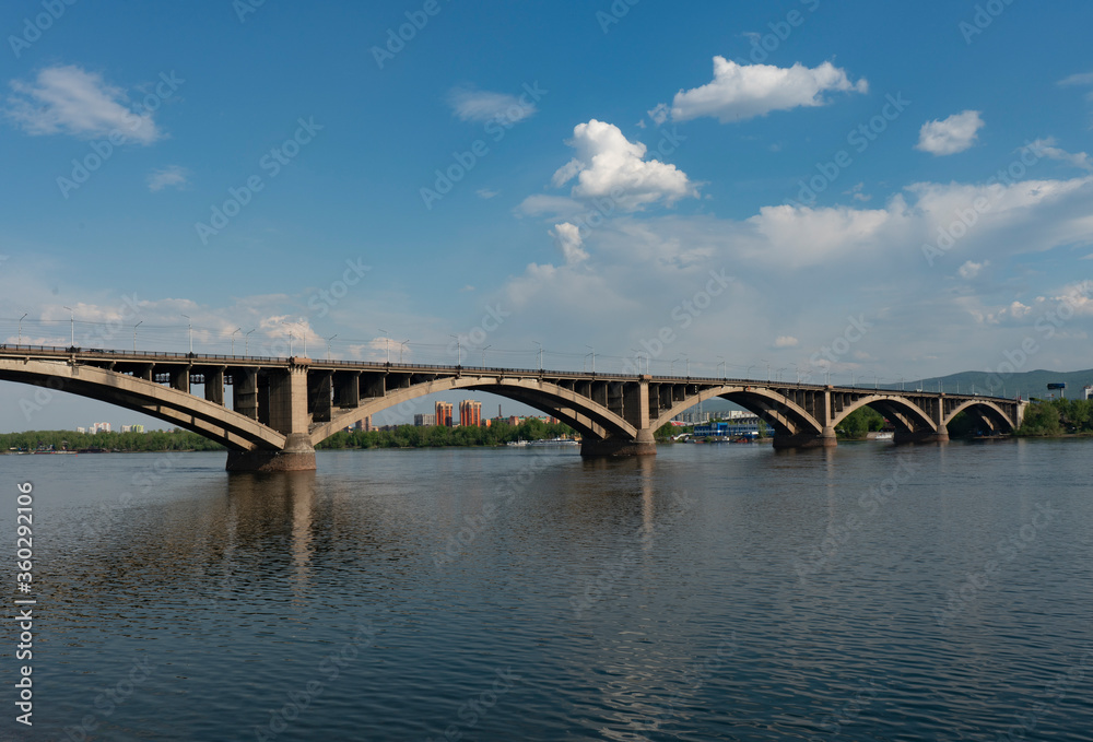 Long road bridge over the river.