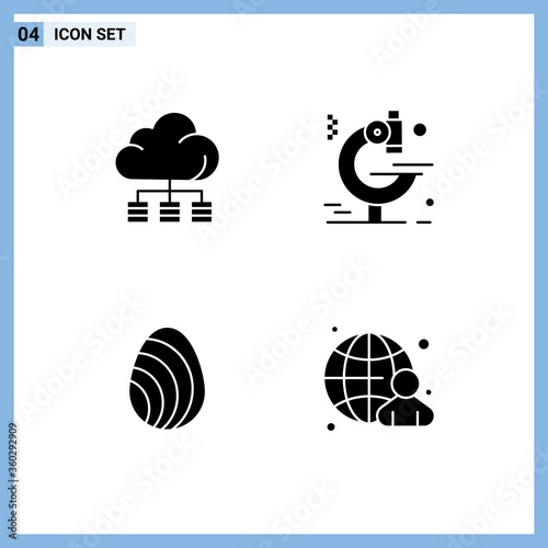 4 User Interface Solid Glyph Pack of modern Signs and Symbols of cloud, nature, technology, research, businessman photo