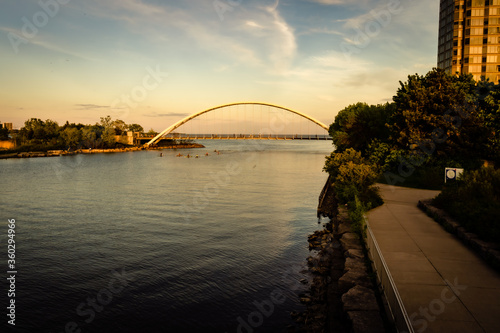 Modern Bridge in Toronto at sunset in Spring photo