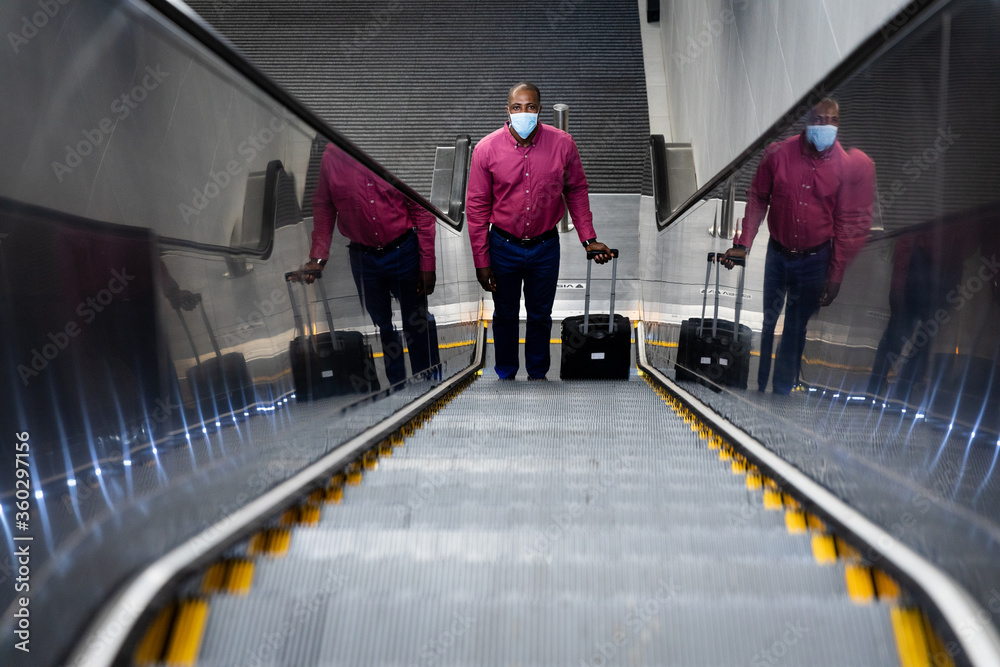 custom made wallpaper toronto digitalAfrican American wearing covid19 coronavirus mask standing on escalator