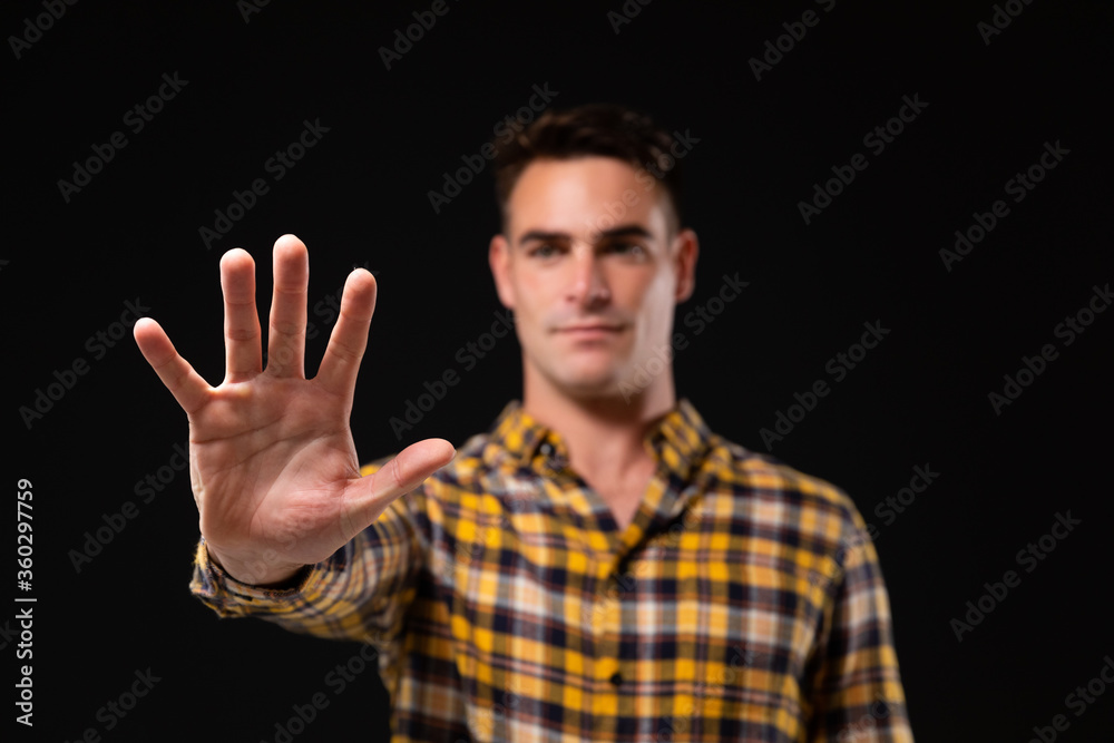 Caucasian man on black background