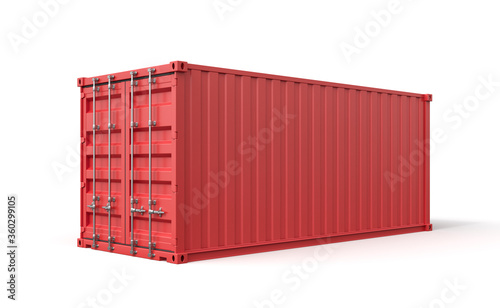 3d rendering of closed red cargo container isolated on white background. photo