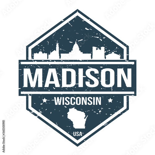 Madison Wisconsin Travel Stamp Icon Skyline City Design Tourism.
