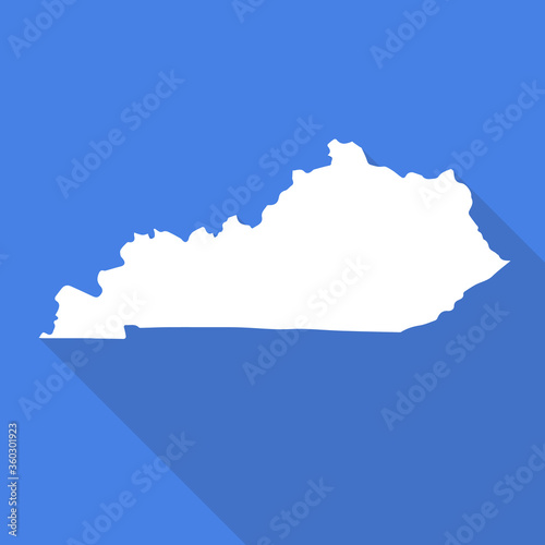 Kentucky white map flat simple style with long shadow on blue background. State border. Vector Illustration