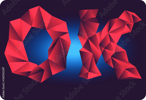 vector polygonal image of the word ok on a dark background with a gradient and glow
