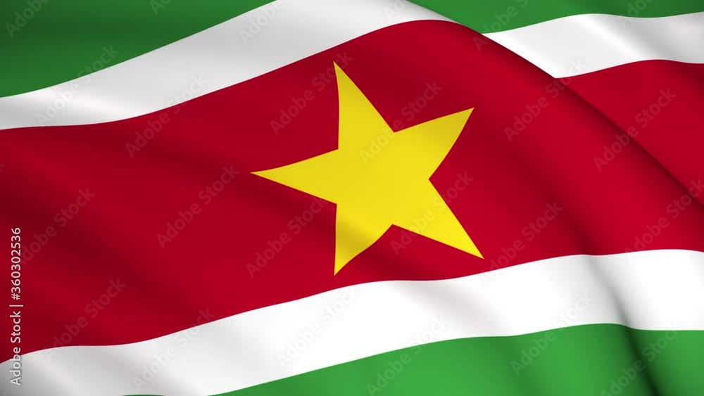 Suriname National Flag - 4K seamless loop animation of the Surinamese flag. Highly detailed realistic 3D rendering Suriname National Flag - 4K seamless loop animation of the Surinamese flag. Highly detailed realistic 3D rendering
