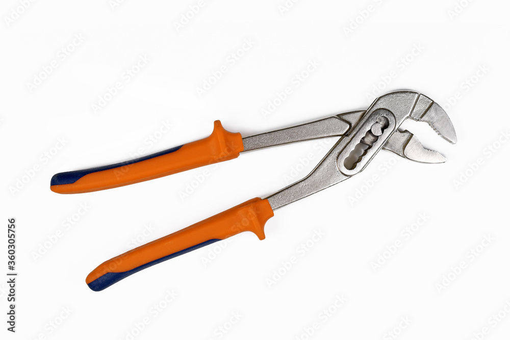 Locking pliers with orange handle isolated on white background Locking pliers with orange handle isolated on white background