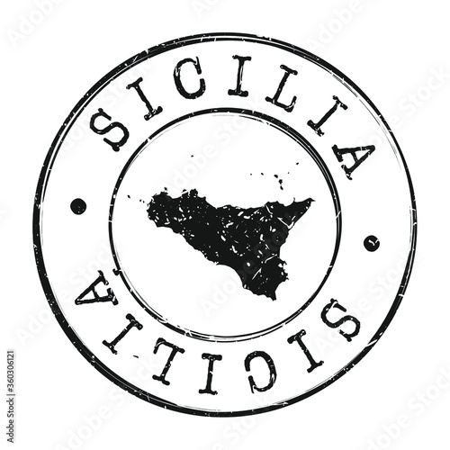 Sicily Italy Map Postmark. Silhouette Postal Passport. Stamp Round Vector Icon. Vintage Postage Design.