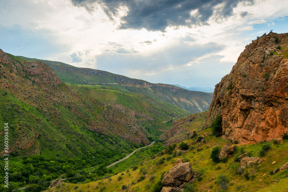 Naklejka premium Panoramic view of the valley at the foot of Noravank Monastery in Armenia