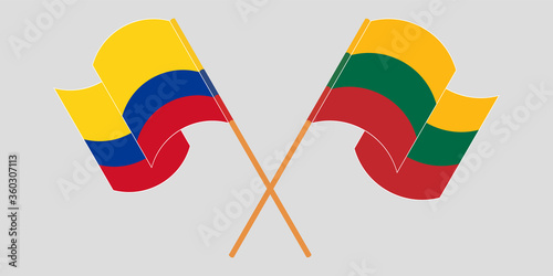 Crossed and waving flags of Colombia and Lithuania