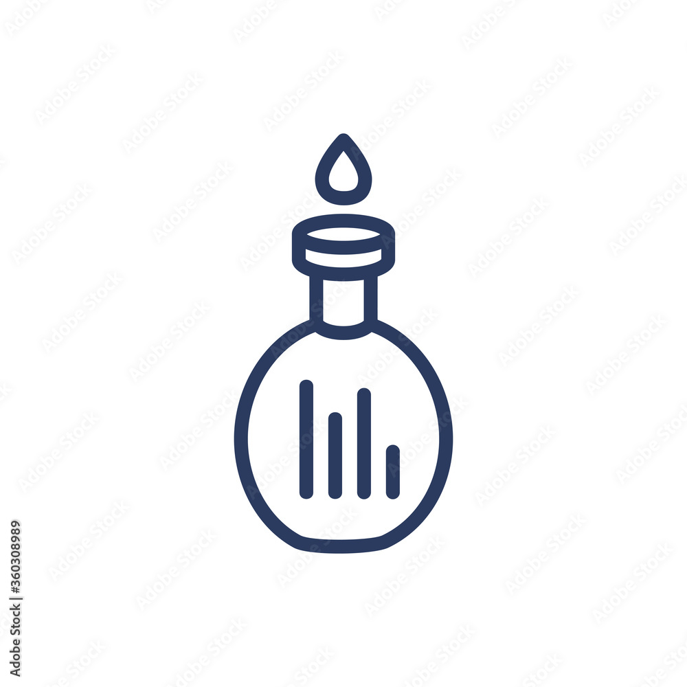 Flask and drop thin line icon. Glass, liquid, storage isolated outline sign. Chemistry and science concept. Vector illustration symbol element for web design and apps