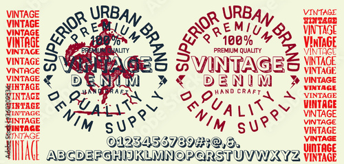 Craft retro vintage typeface design. Youth fashion type. Textured alphabet. Pop modern display vector letters. Drawn in graphic style. Set of Latin characters numbers