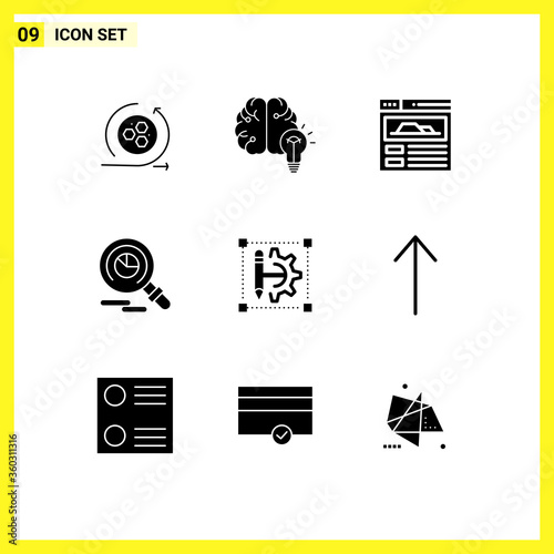 9 Creative Icons Modern Signs and Symbols of printer, edit, bulb, pencil, faind photo