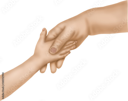 Child and adult hands hold each other. Illustration on a white background.