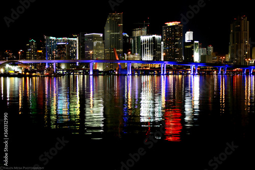 Colorful Night Miami Skyline Cityscape Landscape