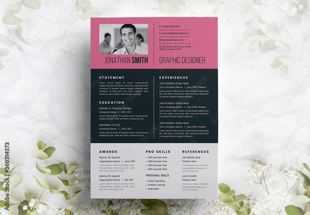 Pink Resume or CV Layout Stock Template | Adobe Stock