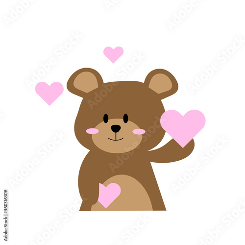 Fun zoo. Illustration of cute Bear with pink hearts