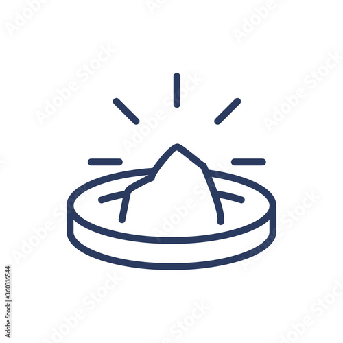 Petri dish with reagent thin line icon. Reaction, process, experiment isolated outline sign. Chemistry and science concept. Vector illustration symbol element for web design and apps