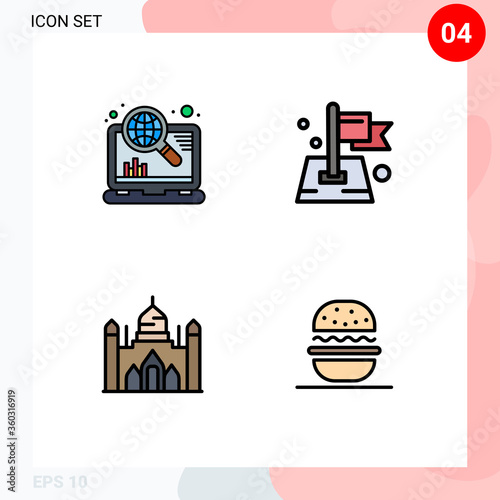 Filledline Flat Color Pack of 4 Universal Symbols of internet, aurangabad fort, seo, location, dhaka photo