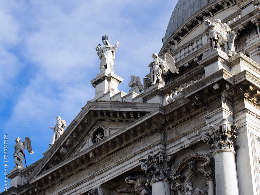 Statues on the facade of Santa Maria della Salute church in Venice