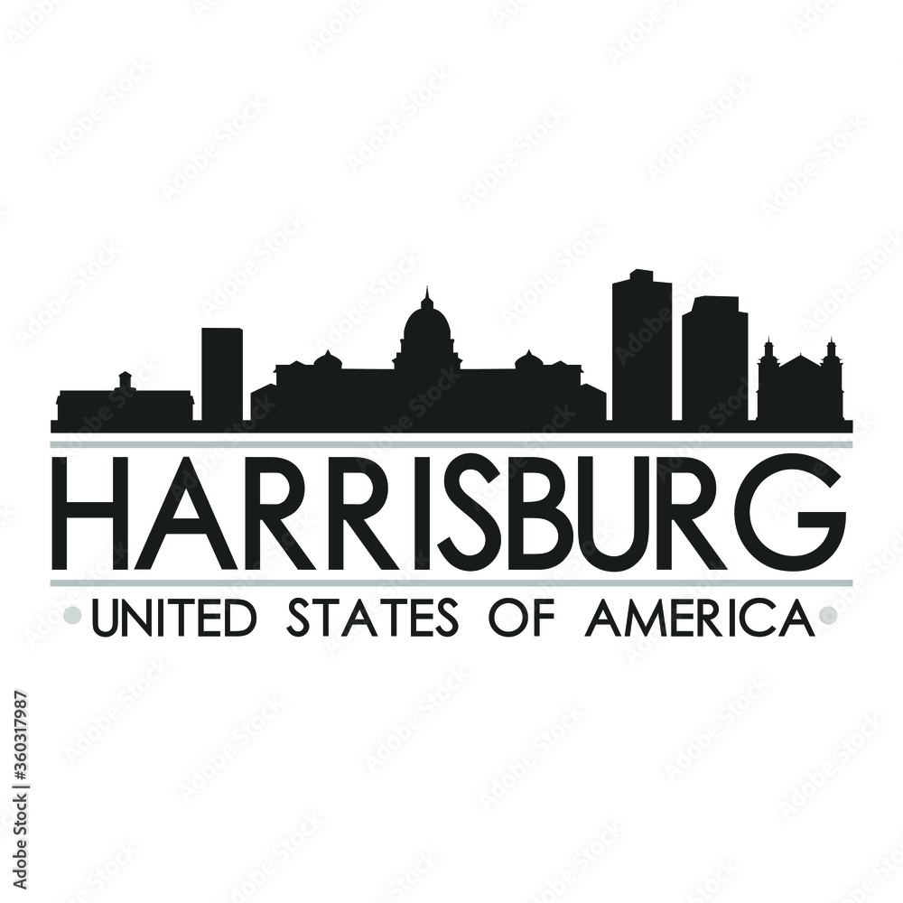 Harrisburg Skyline Silhouette Design City Vector Art Famous Buildings