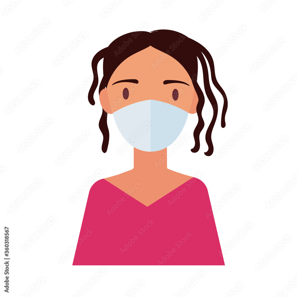 rasta woman wearing medical mask flat style