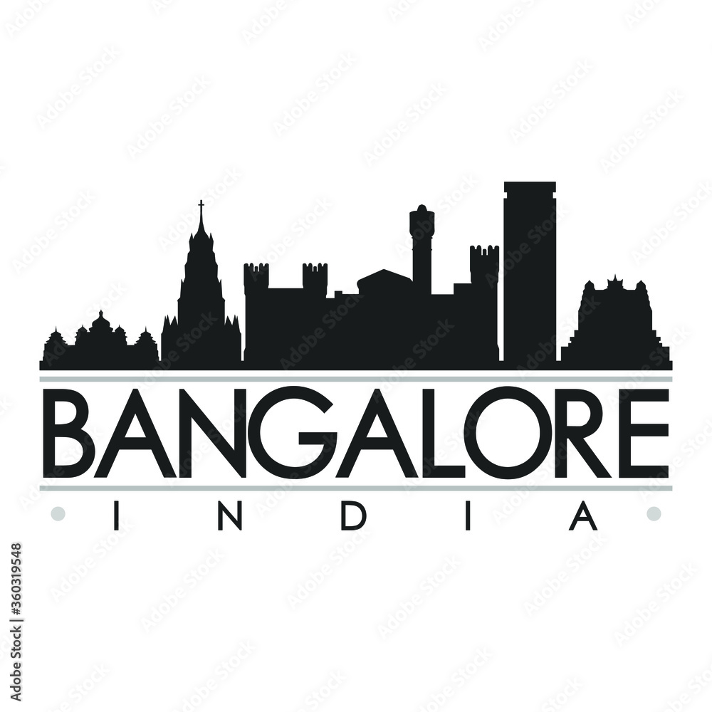 Bangalore India Skyline Silhouette Design City Vector Art Famous Buildings 