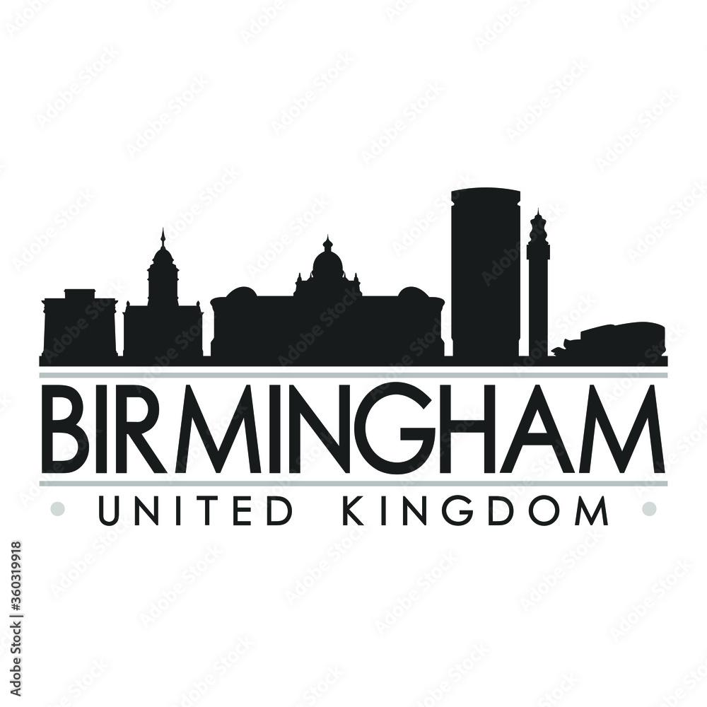 Birmingham Skyline Silhouette Design City Vector Art Famous Buildings 