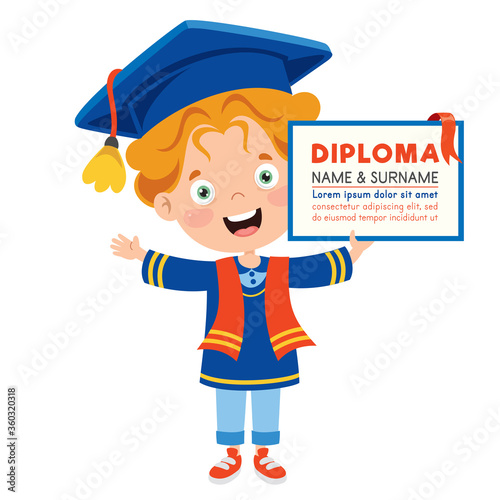 Cartoon Happy Kid In Graduation Costume