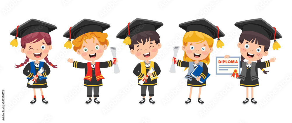 Cartoon Happy Kid In Graduation Costume