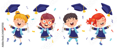 Cartoon Happy Kid In Graduation Costume
