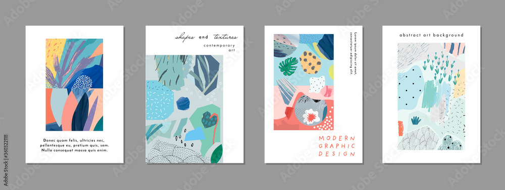 Collection of creative universal artistic cards. Trendy Graphic Design for banner, poster, card, cover, invitation, placard, brochure, flyer. Vector