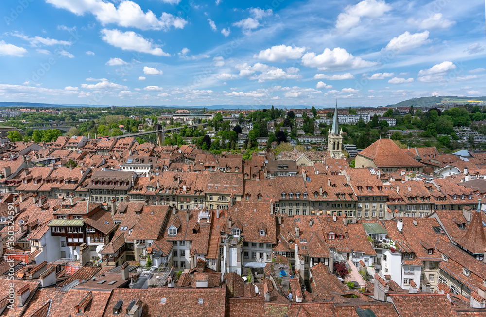 Beautiful aerial view on the old town with historical buildings in Bern city in Switzerland