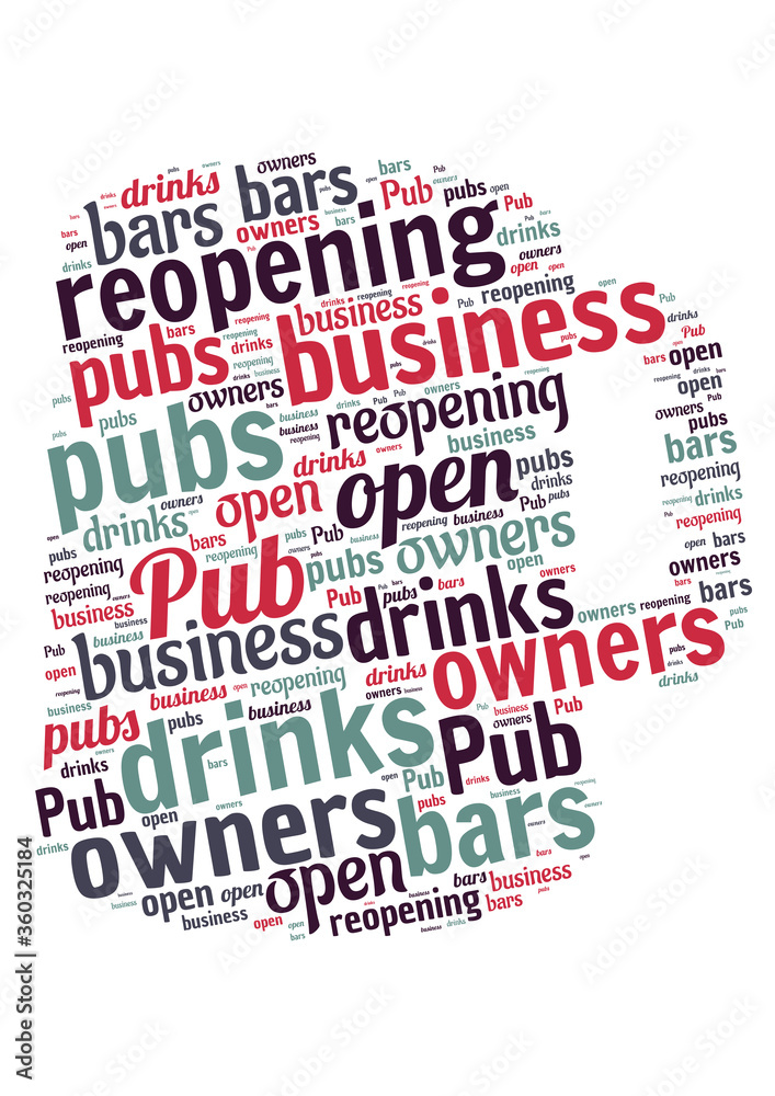 Illustration of a word cloud representing pubs reopening