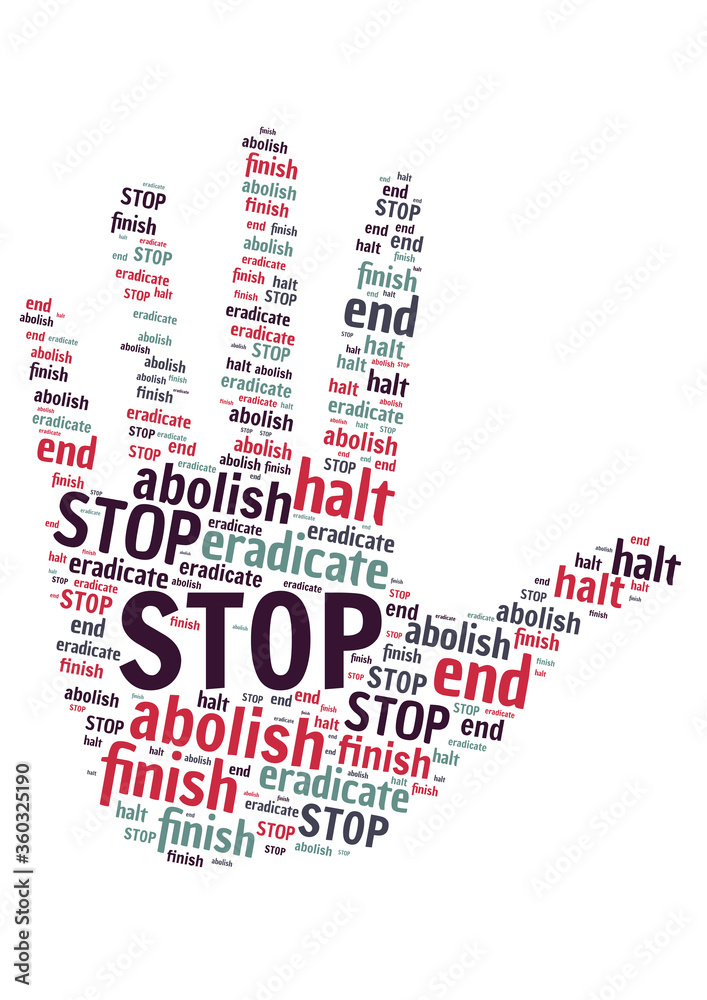 Illustration of a word cloud representing stop