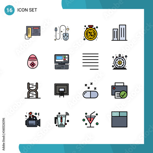 16 Thematic Vector Flat Color Filled Lines and Editable Symbols of decoration, district, money, business, architecture photo