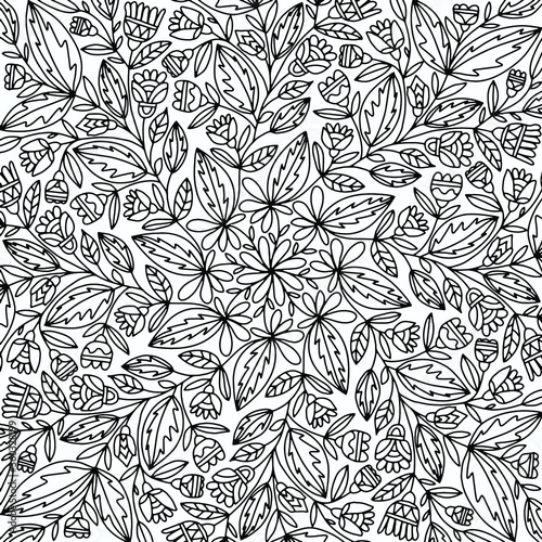 mosaic with abstract plants drawn on a white background for coloring, vector