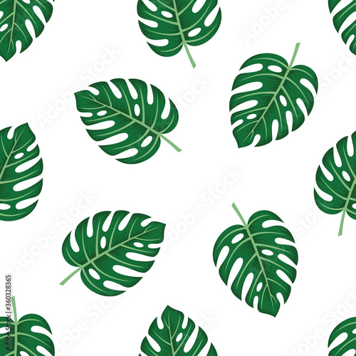 monstera seamless leaves pattern isolated on white