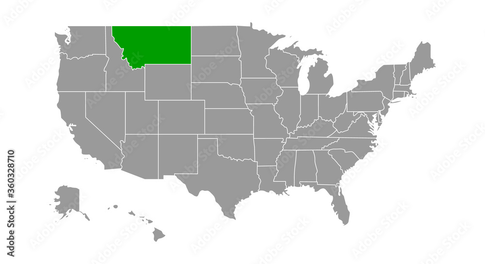 map of USA with indication of State of Montana