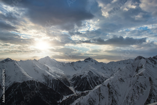 Panorama of alpine mountains in the morning at the Ischgl ski resort  Austria.