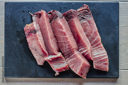 Raw steak of tuna yellowfin fillets