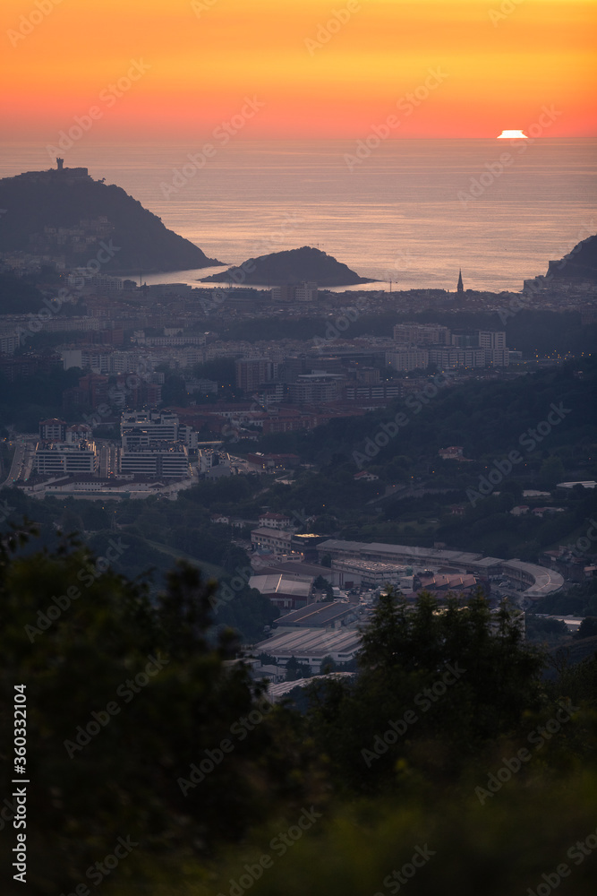 View from Donostia-San Sebastian at sunset time, at the Basque Country.	