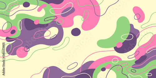 Fluid style abstraction made of various shapes in colors. Vector illustration.