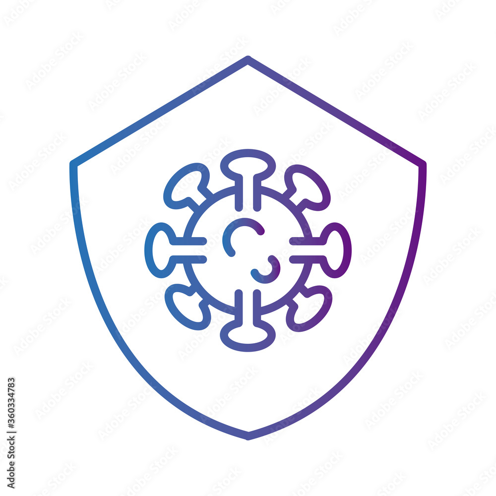 covid19 virus particle in shield line style covid19 virus particle in shield line style