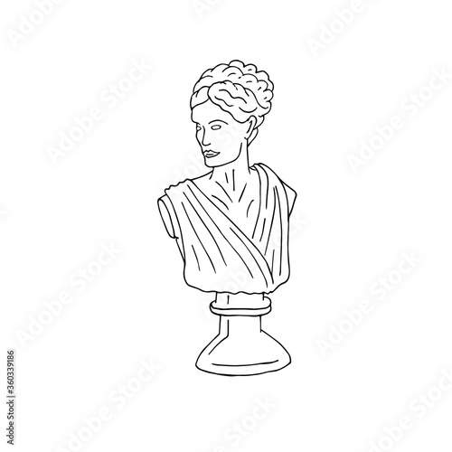 Vector hand drawn doodle sketch antique woman bust statue isolated on white background
