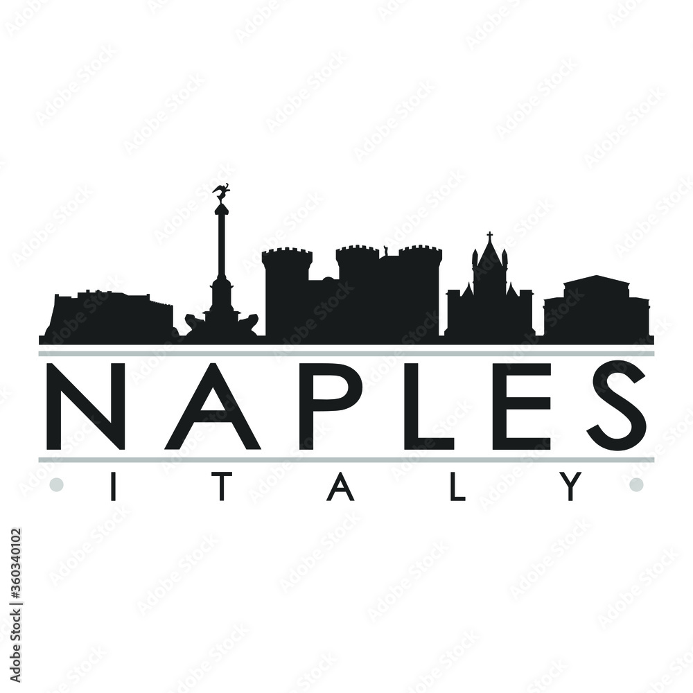 Naples Italy Skyline Silhouette Design City Vector Art Famous Buildings.