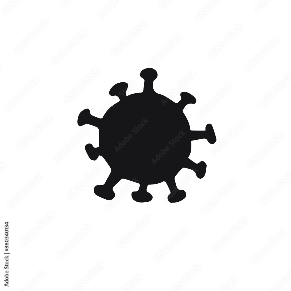 Fototapeta premium Vector black hand drawn doodle sketch coronavirus covid 19 cell silhouette isolated on white background