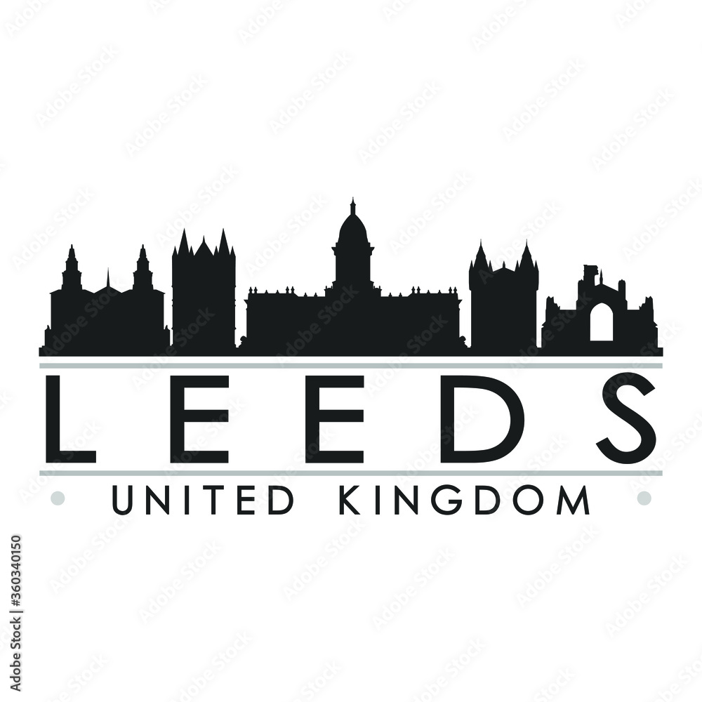Leeds Skyline Silhouette Design City Vector Art Famous Buildings 
