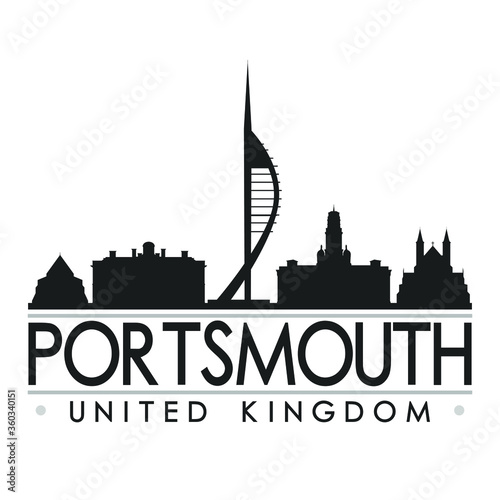 Portsmouth Skyline Silhouette Design City Vector Art Famous Buildings 