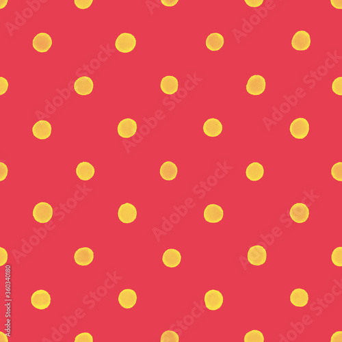 rainbow red and yellow watercolor polka dots cute seamless pattern retro background